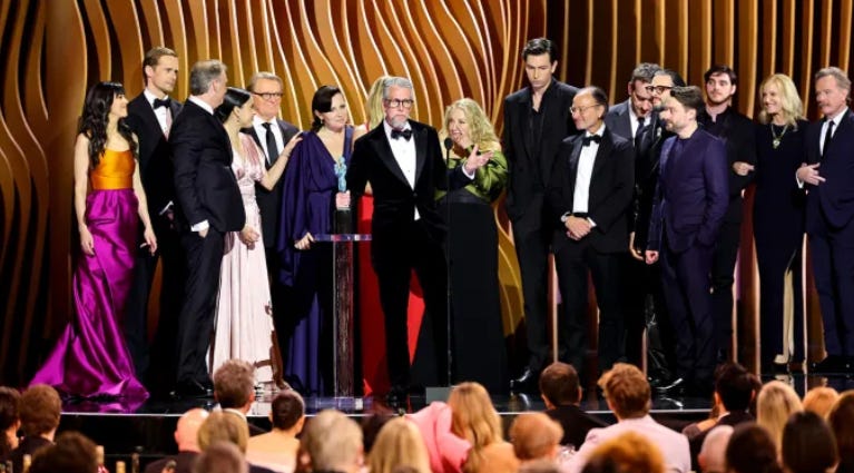 The full Succession cast on stage at the 2024 SAG awards