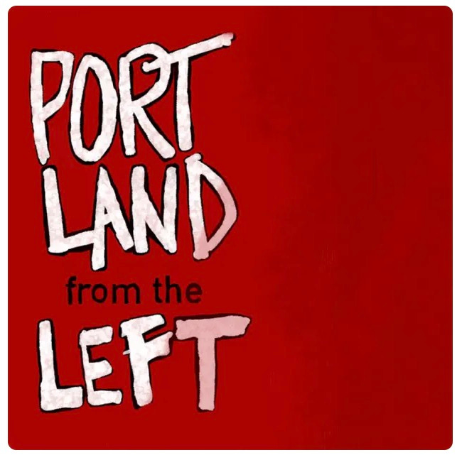 PORT LAND from the LEFT graffitied in white on an emergency red background