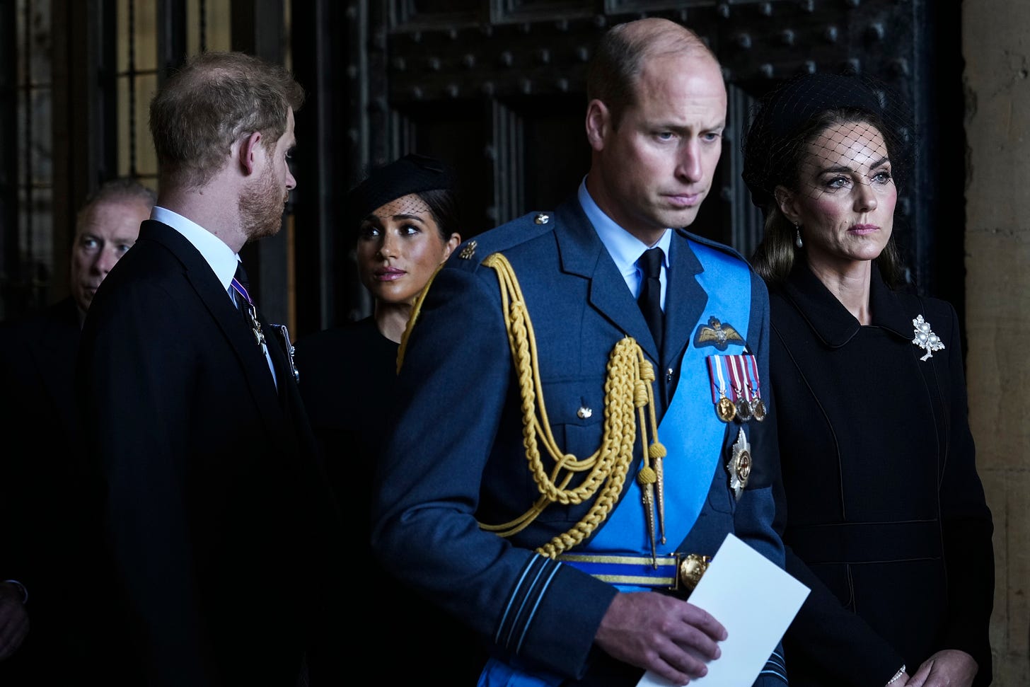 prince harry william meghan markle and kate middleton at the queen funeral