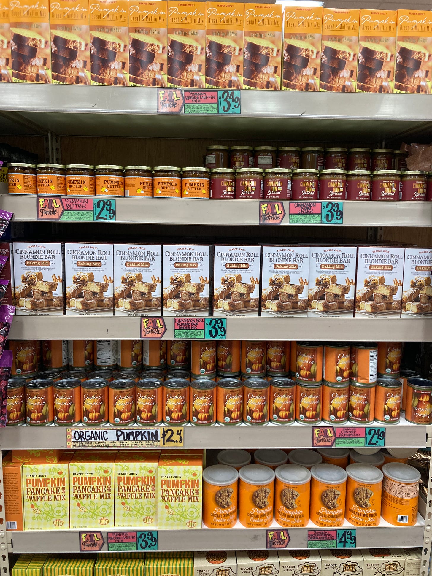 Picture of pumpkin-flavored products at Trader Joe's