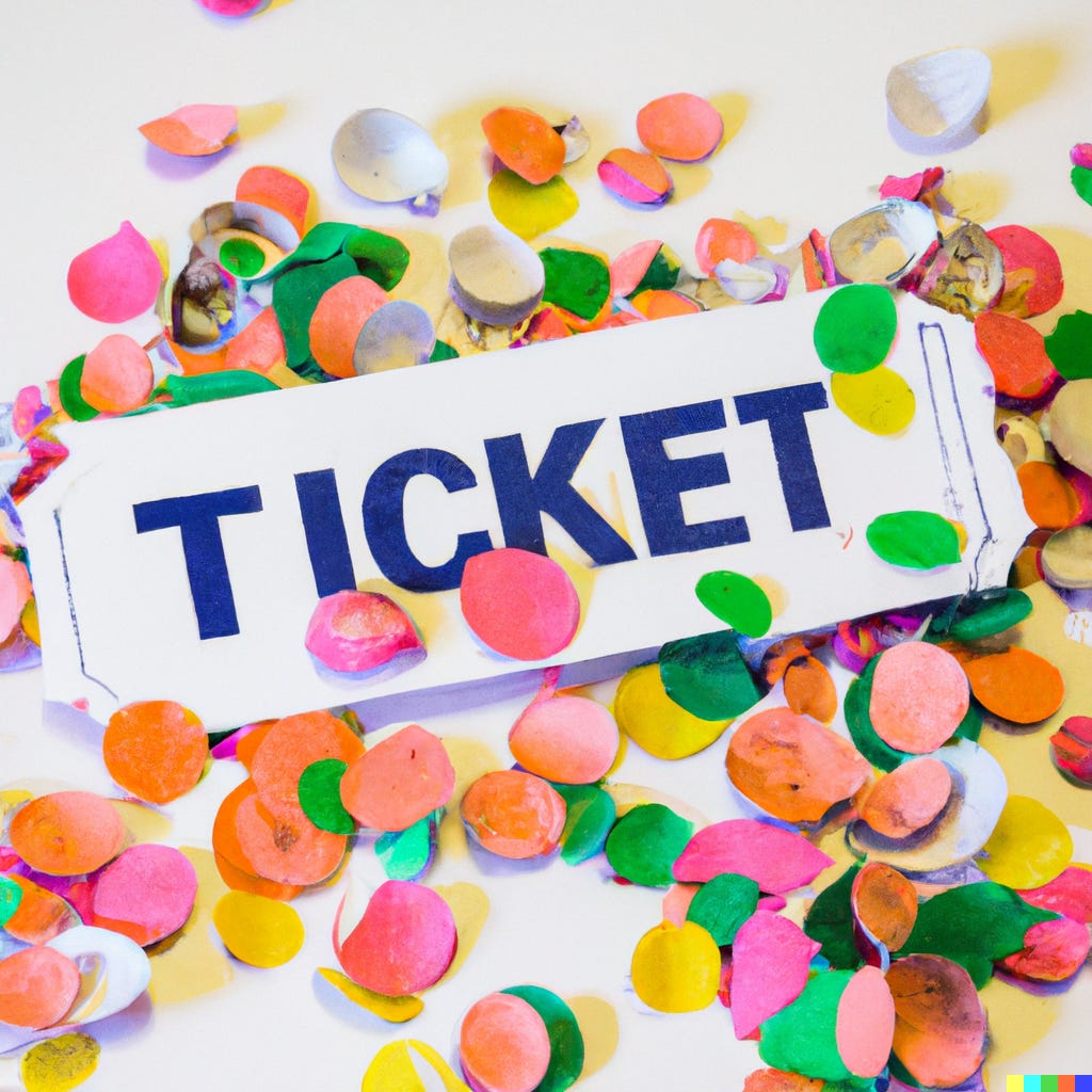 Tickets and Confetti by DALL-E