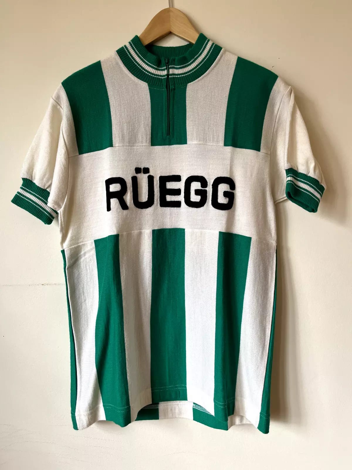 Vintage RUEGG Cycling Jersey Wool  Chain Stitch MED mint. SWISS - Picture 1 of 8