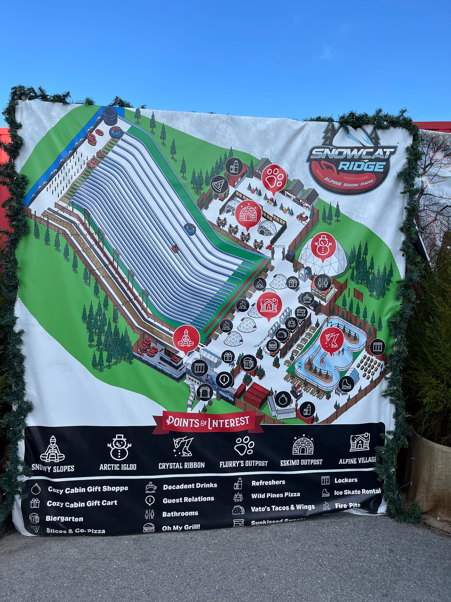 Picture of the map of Snowcat Ridge showing all the major attractions
