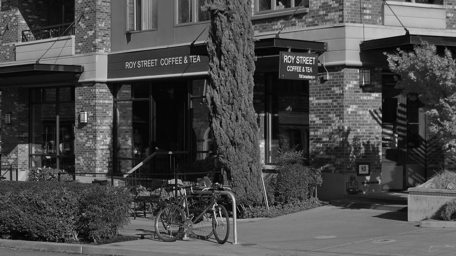 The exterior of Roy Street Coffee & Tea, one of the Stealth Starbucks that opened in Seattle in the 2000s