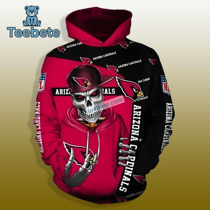 Halloween Arizona Cardinals Skeleton Hiphop 3D Puff Print Hoodie