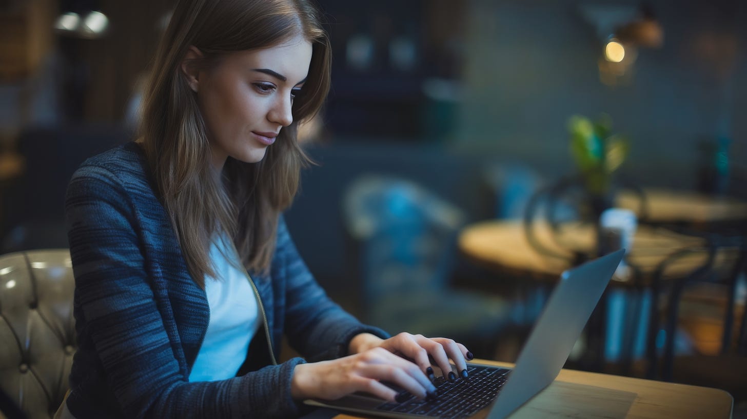 Young woman working in a cafe.