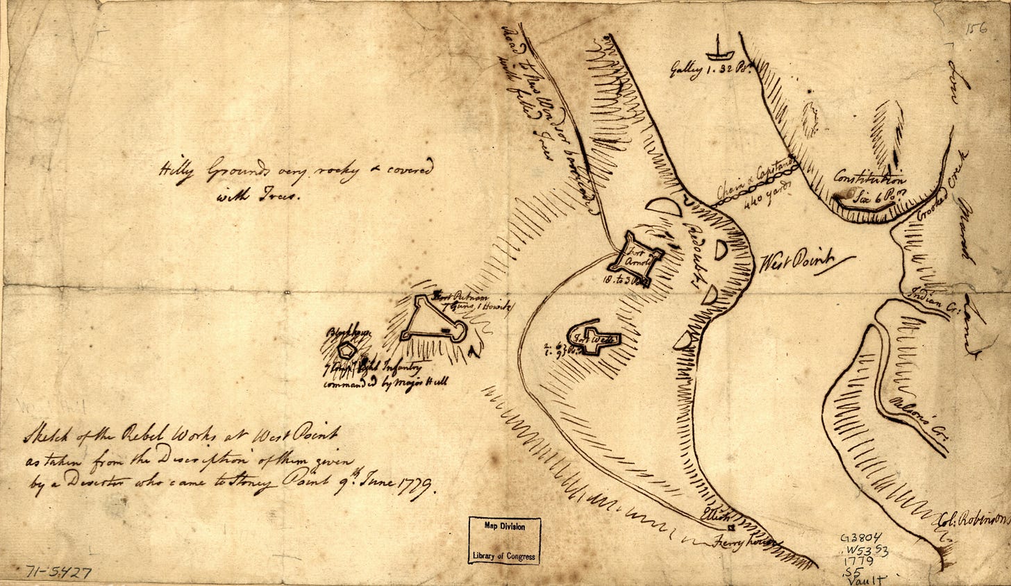 Sketch of the rebel works at West Point as taken from the description of them given by a deserter who came to Stoney Point, 9th June, 1779.