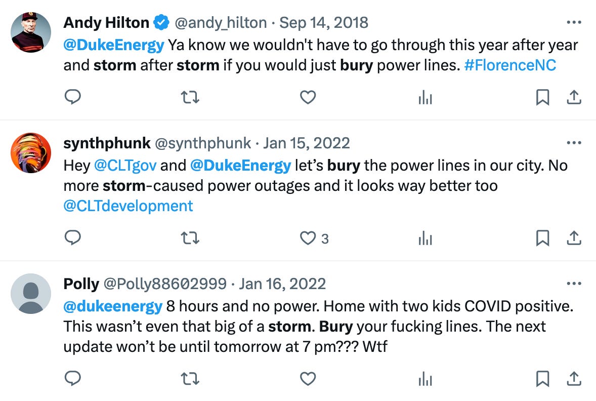 tweets asking duke energy to bury power lines