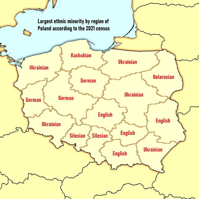 r/MapPorn - Largest ethnic minority in each region of Poland according to 2021 census