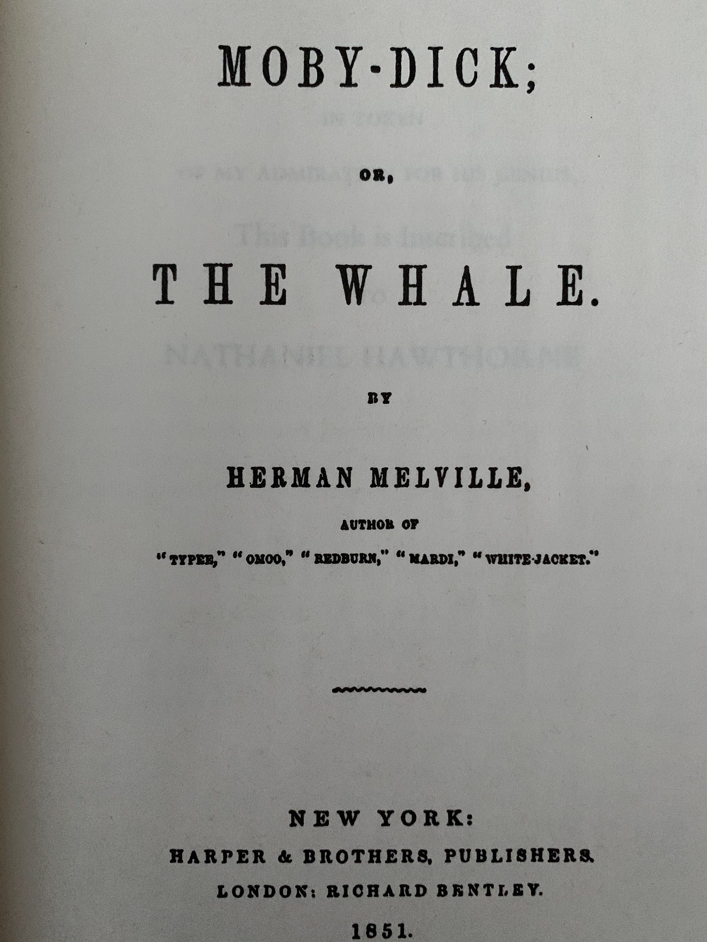 the title page of a book, it reads "Moby-Dick or, The Whale. by Herman Melville"