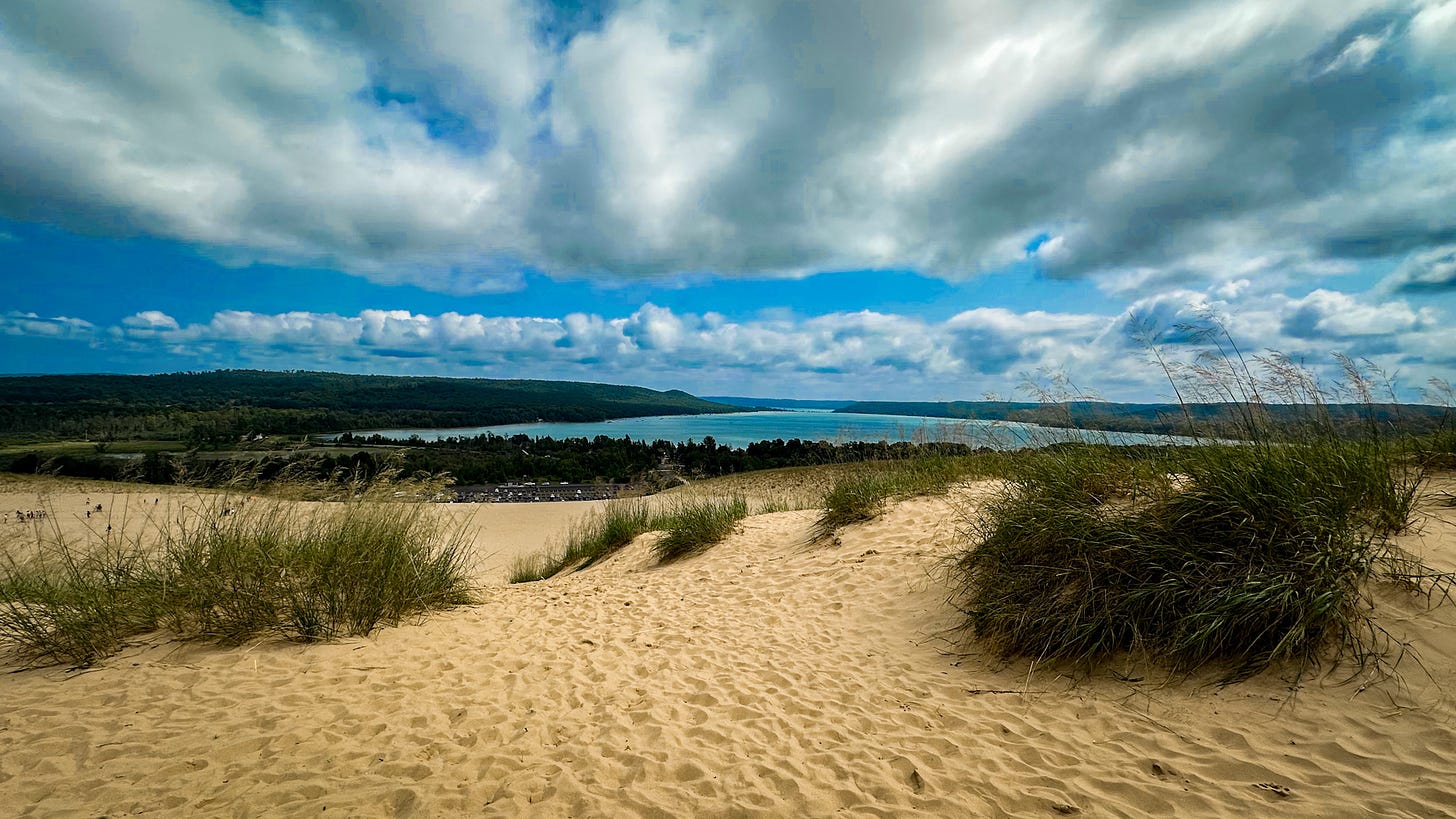 Photo of Sleeping Bear Dunes dune climb and Glen Lake.