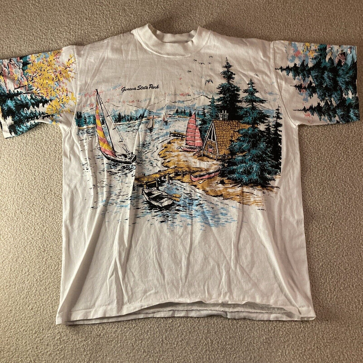Vintage Geneva State Park All Over Print T Shirt Single Stitch One Size (XL) USA - Picture 1 of 11