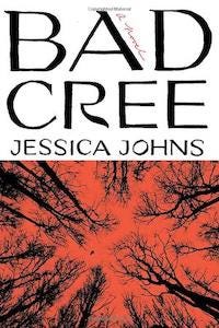 cover of Bad Cree by Jessica Johns, showing a group of bare black trees against a red orange sky