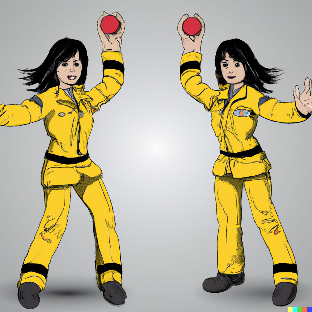 Female firefighters holding juggling balls