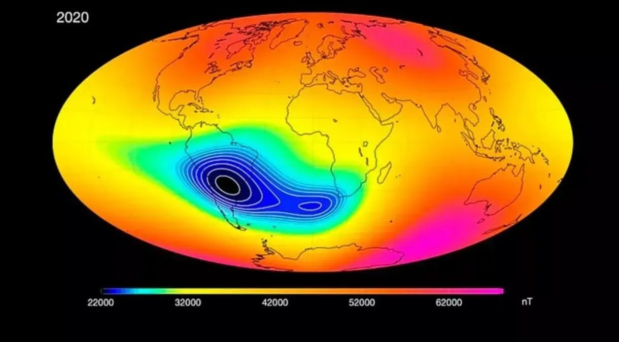 Anomalia magnética no Brasil está crescendo. Anomalia magnética no Brasil está crescendo.