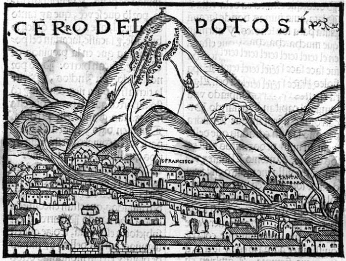 Potosi drawing by Pedro Cieza de León, 1553.