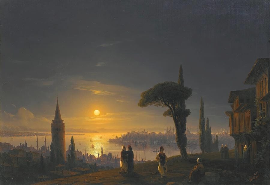 The Galata Tower By Moonlight Painting by Ivan Konstantinovich ...