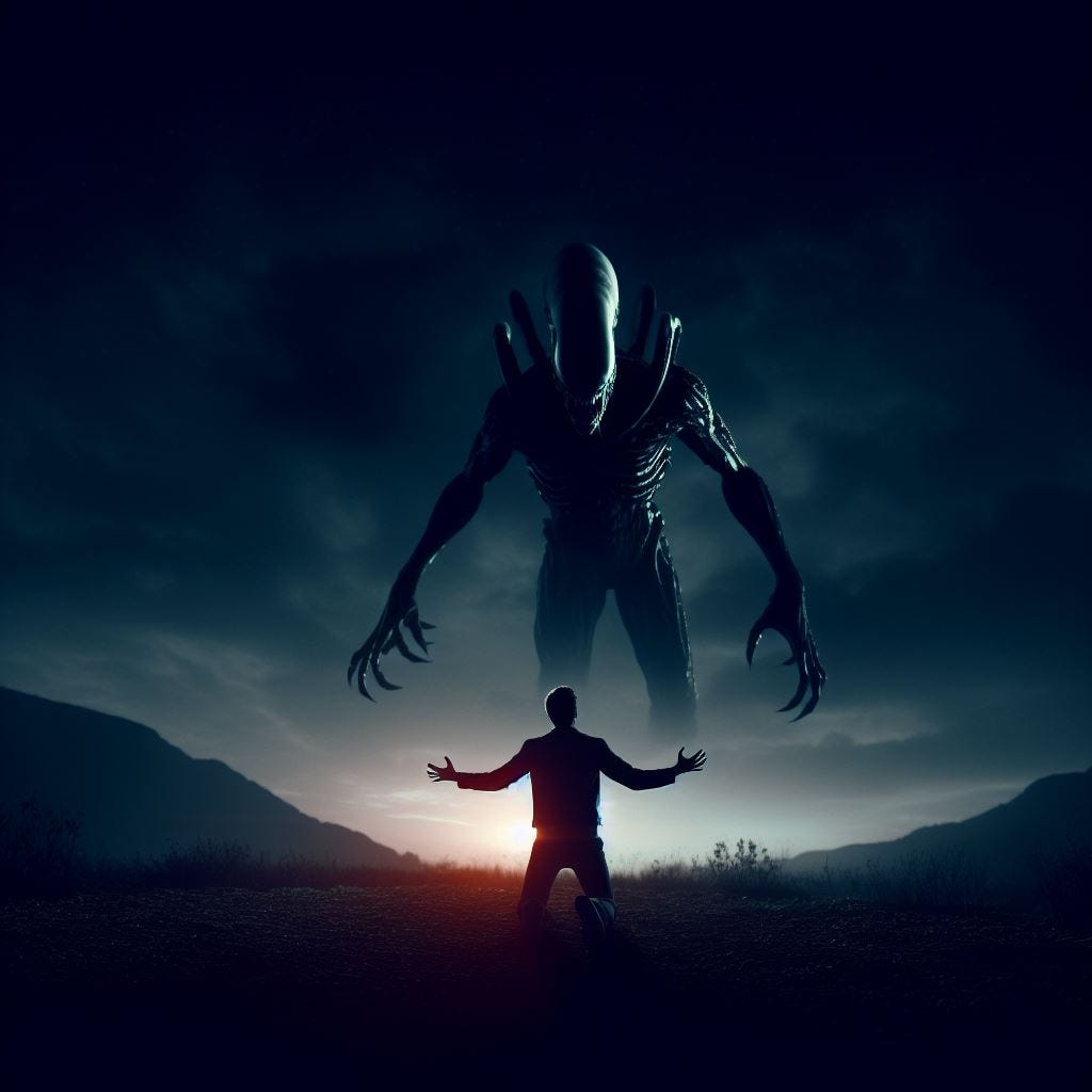 Alien monster facing a human, 3 Simple Things To Free You Of Any Fear