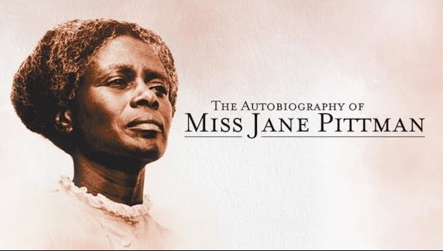This banner image for John Korty's & Tracy Keenan Wynn's 1974 televisual adaptation of Ernest J. Gaines's 1971 novel The Autobiography of Miss Jane Pittman shows Cicely Tyson as Jane Pittman on the image's left, with the movie's title in the center. This banner image for John Korty's & Tracy Keenan Wynn's 1974 televisual adaptation of Ernest J. Gaines's 1971 novel The Autobiography of Miss Jane Pittman shows Cicely Tyson as Jane Pittman on the image's left, with the movie's title in the center.
