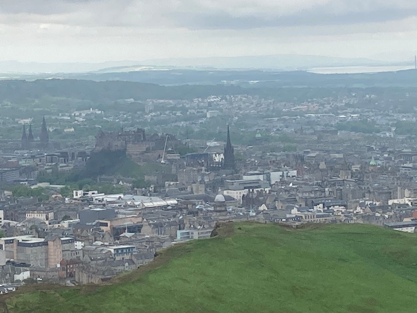 A hill top view of the city of Edinburgh in Scotland. 