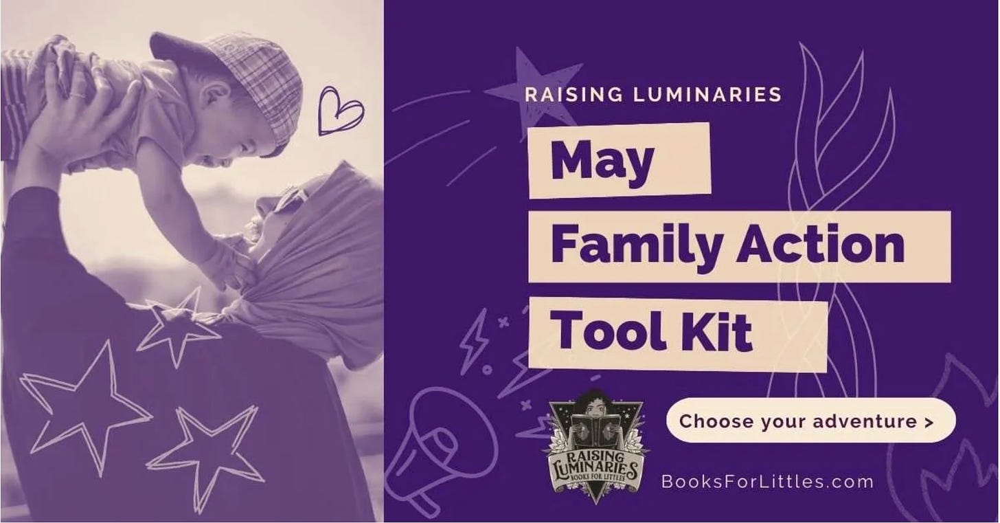 raising luminaries may family action toolkit choose your adventure mother wearing hijab lifts smiling baby into the air