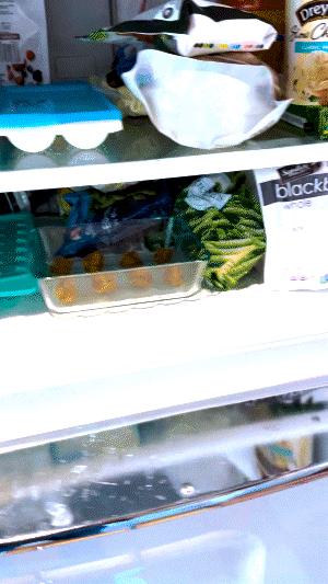 Kyle waving while closing the freezer on his food