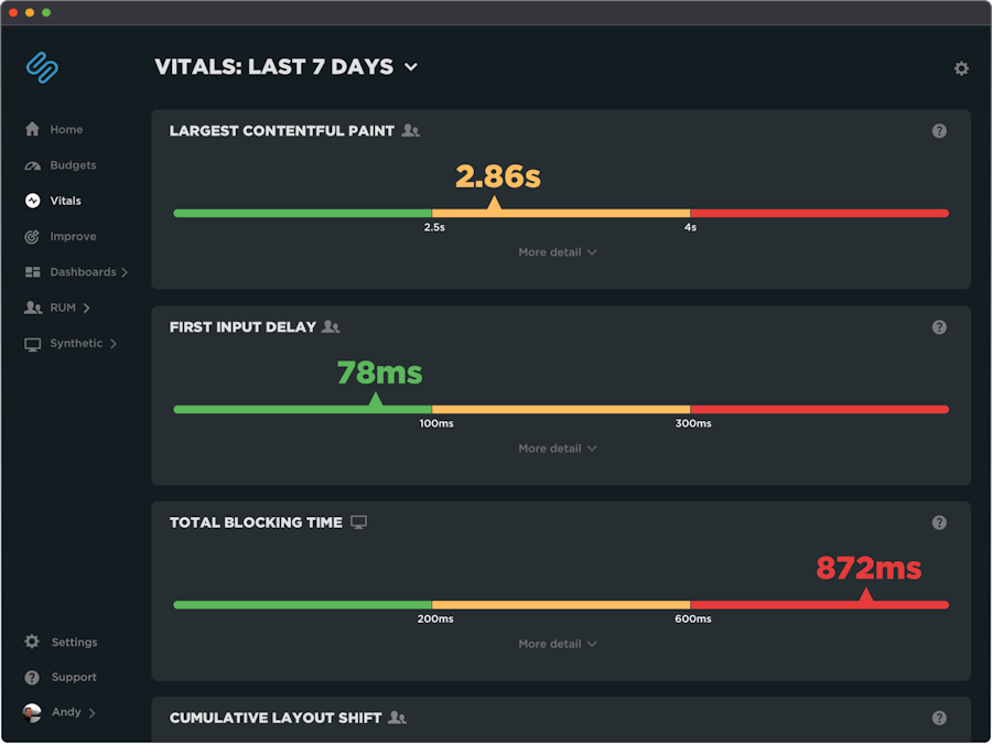 SpeedCurve | Website Performance Monitoring tab for CWV