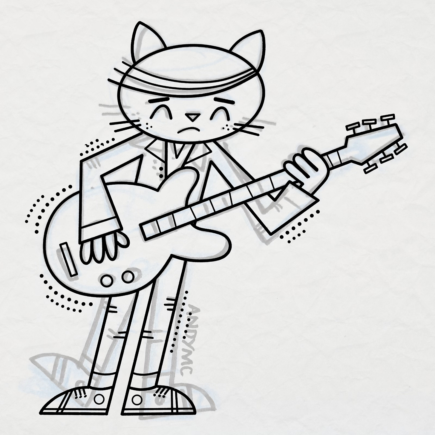 an illustration of a cat playing guitar 