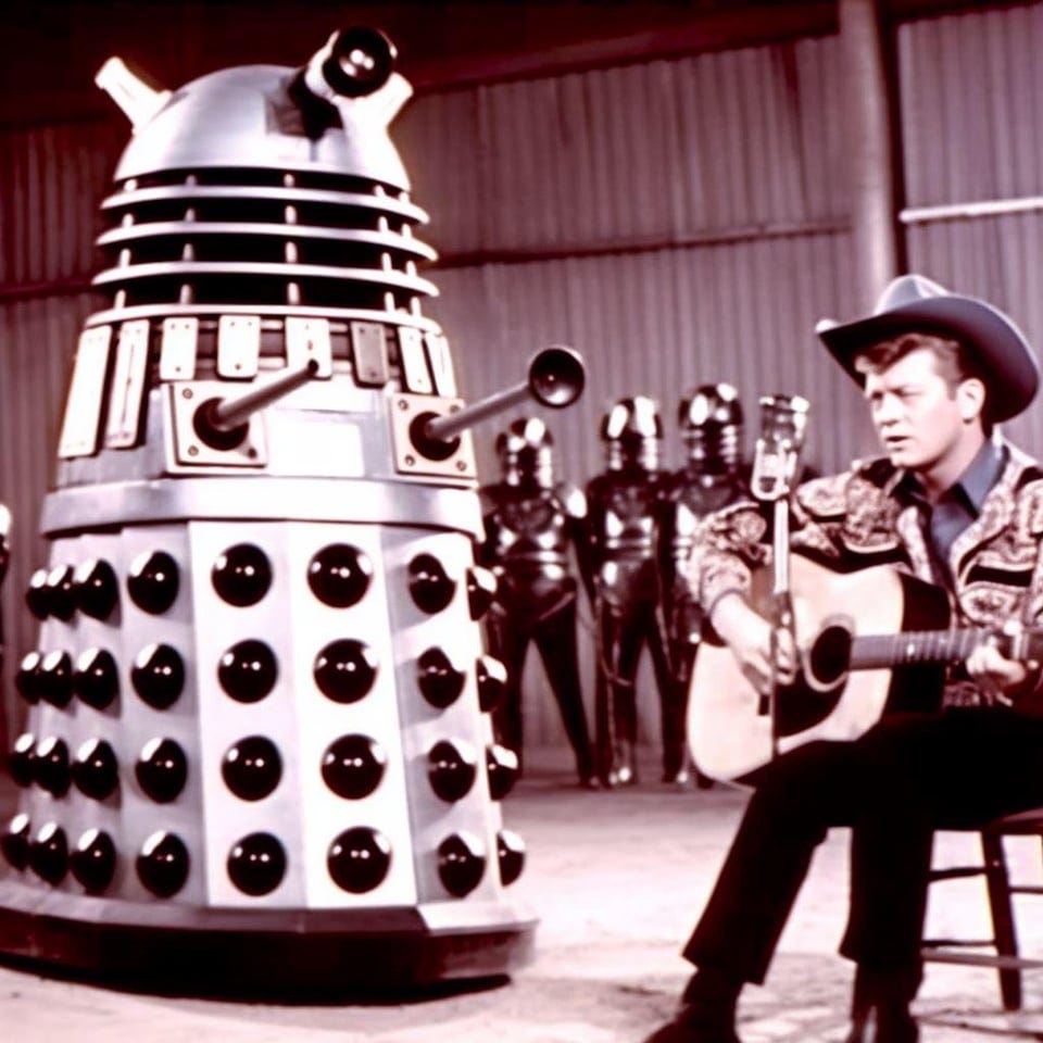 r/weirddalle - 1960s Country Music Video Featuring a Dalek