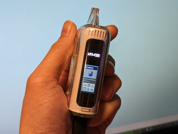 A modified Kraze HD7K disposable vape, with my custom Windows 95 theme applied.