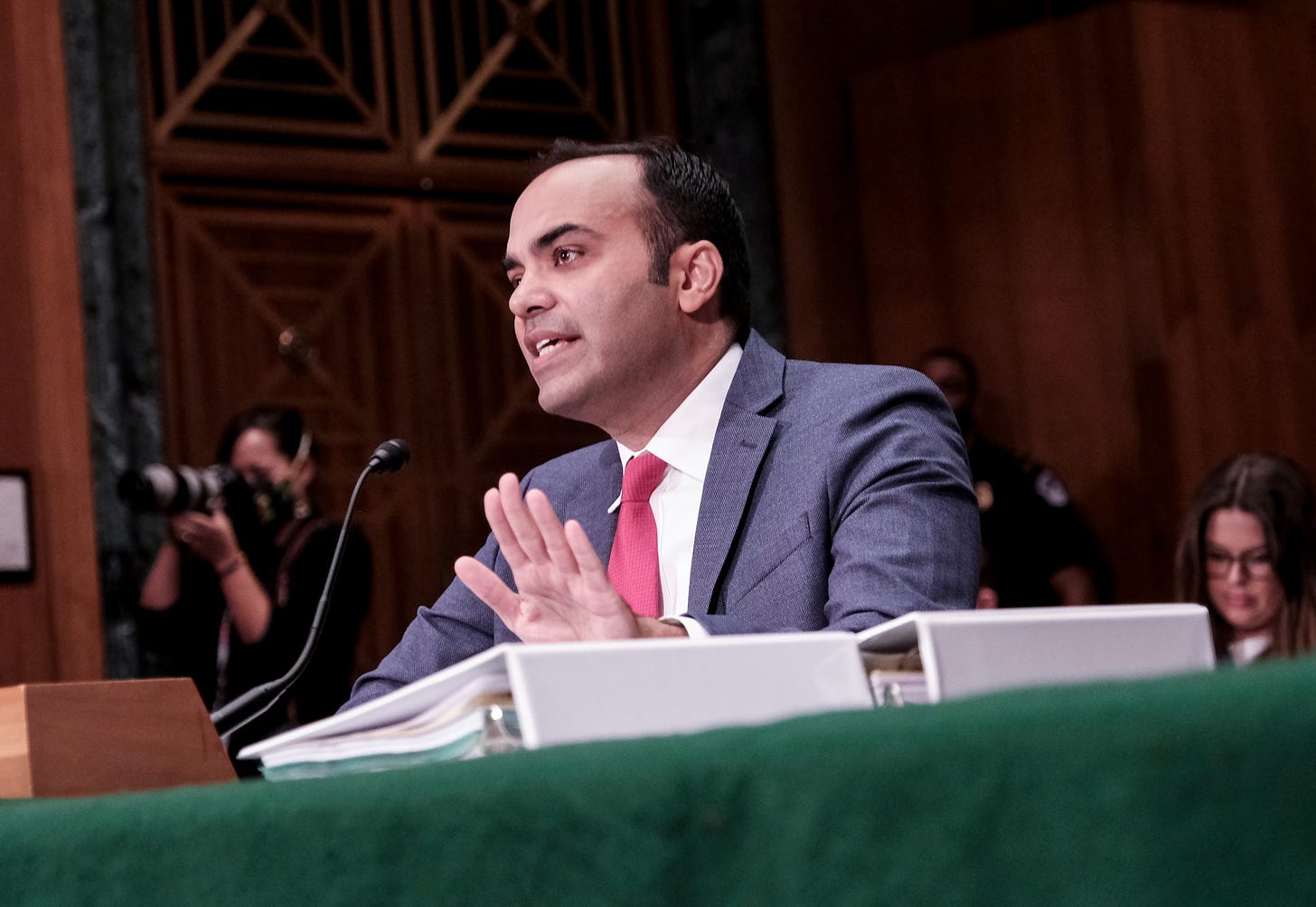 Rohit Chopra, director of the Consumer Financial Protection Bureau (CFPB), at Senate hearing, June 13, 2023. (Photo by Michael A. McCoy/Getty Images.)