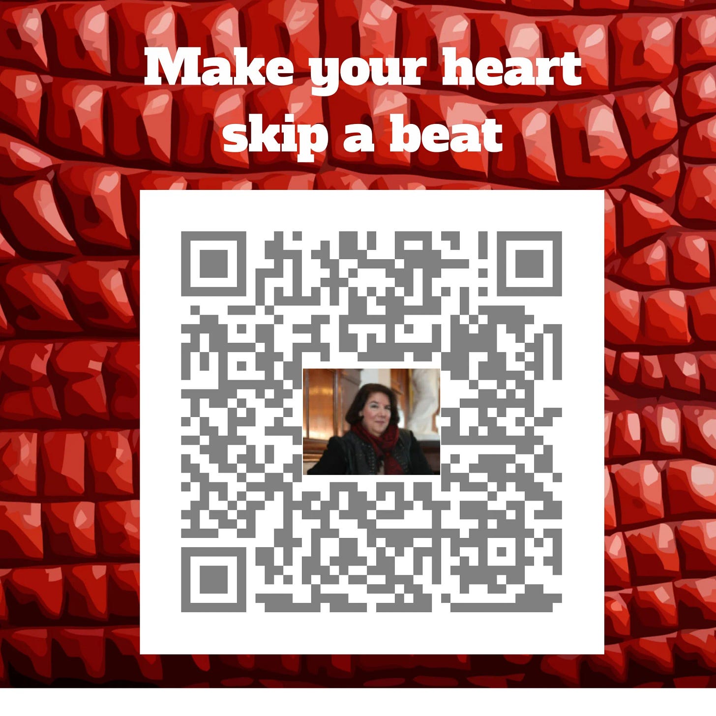 QR Code with image of Saralyn Richard inside and heading "Make your heart skip a beat." 