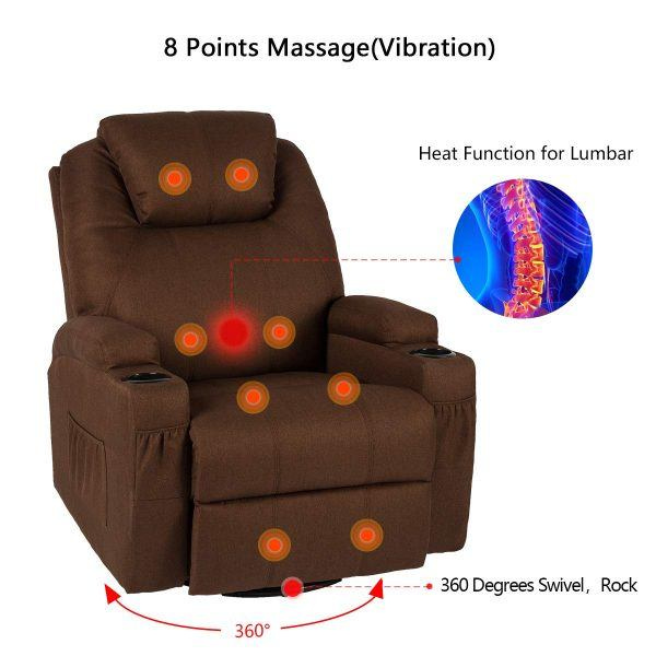 Esright Coffee Fabric Massage Recliner Chair 2019 hottest holiday home gifts