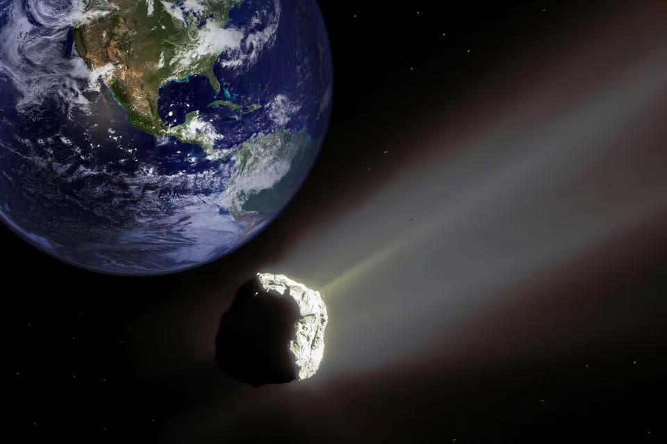 A asteroid in space with earth

AI-generated content may be incorrect.