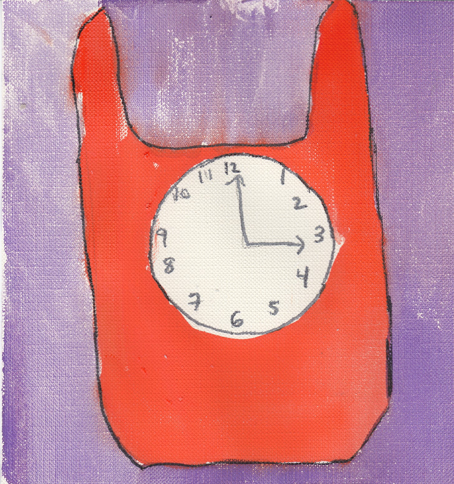 orange bag with clock, purple background