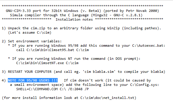 Gnu Cim note for windows 95/98 users