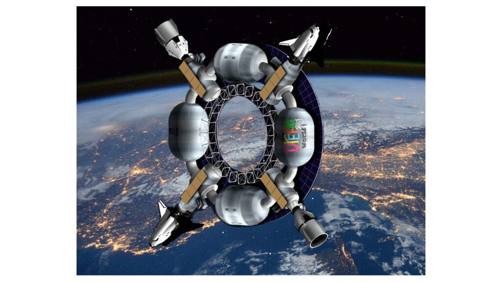 Orbital Assembly Hybrid-Gravity Space Station CGI