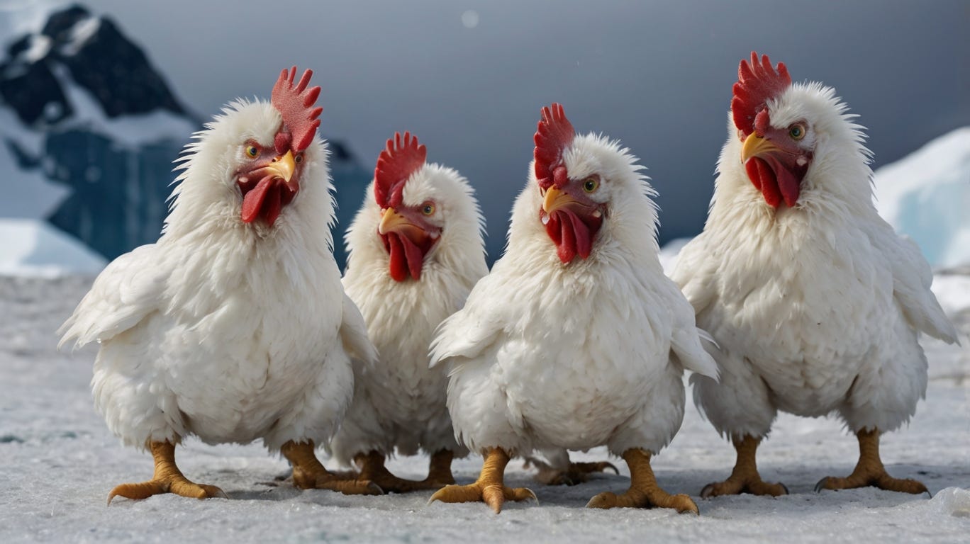 a cluck of angry antarctic chickens