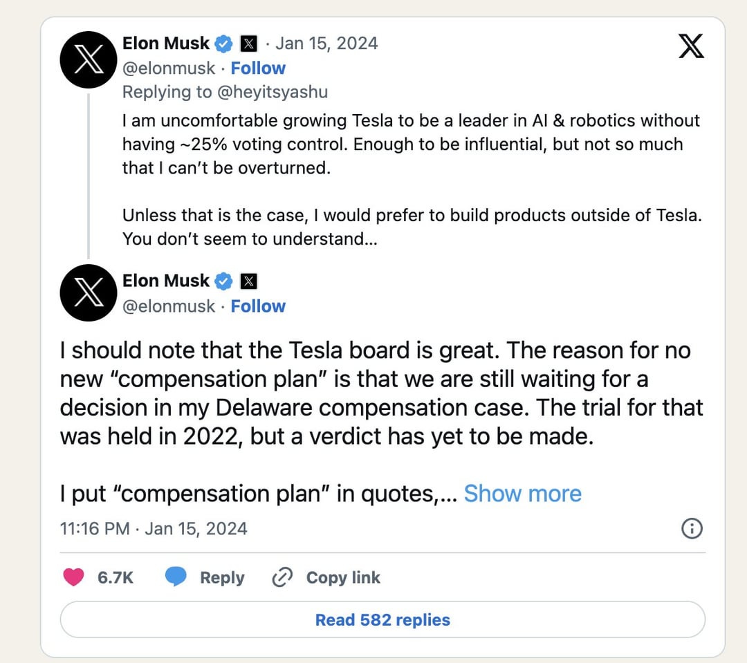 Elon wants 25% voting control at Tesla before building AI : r/elonmusk