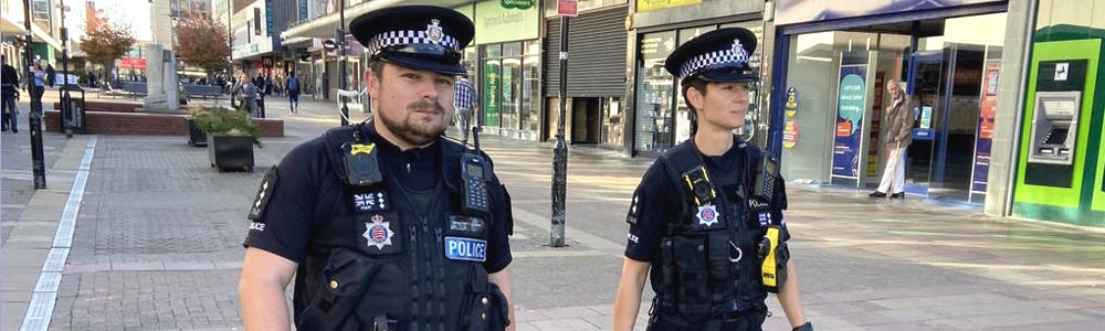Chief Inspector Paul Austin and Inspector Natalie Rooney on patrol in Harlow town centre