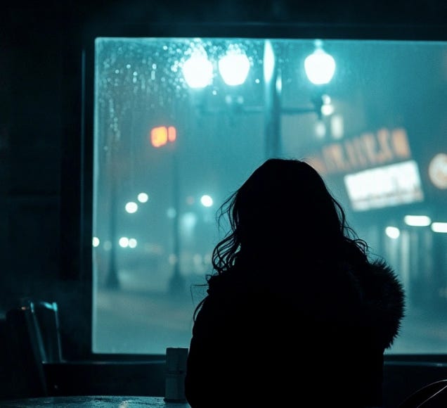 Silhouette of a woman by a window