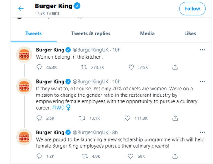 biggest marketing fails - burger king UKs sexist tweet