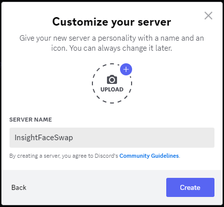 Discord: "Customize your server" dialogue box