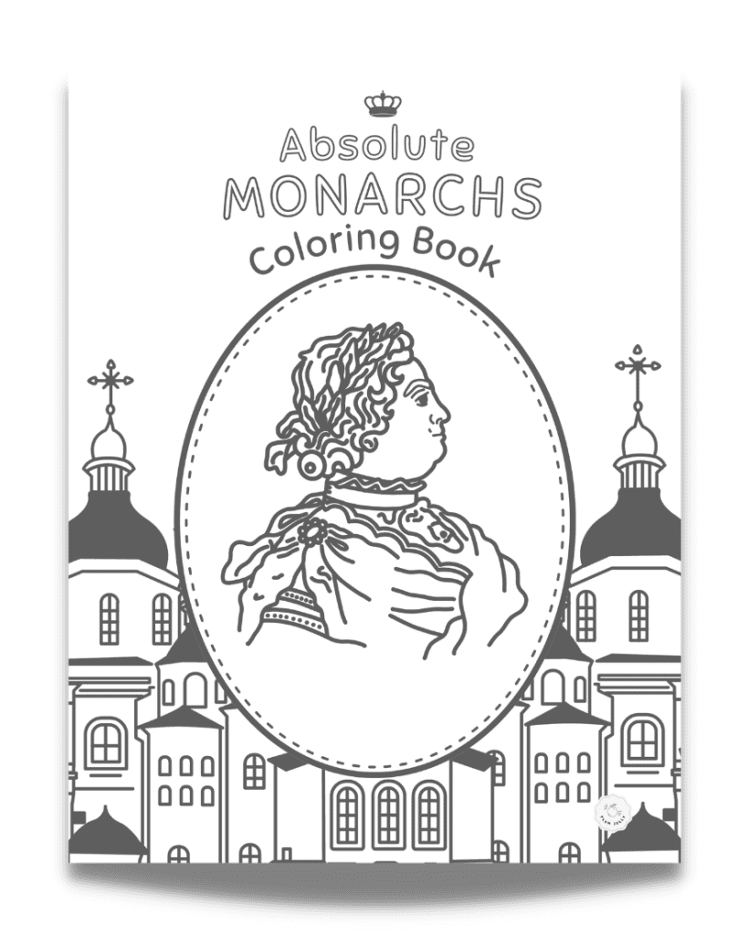 This Absolute Monarchs coloring book features a picture of Peter the Great on the front.