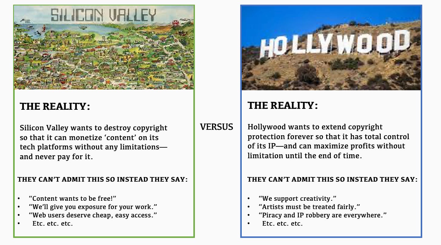 This graphic summarizes the text above about Silicon Valley and Hollywood
