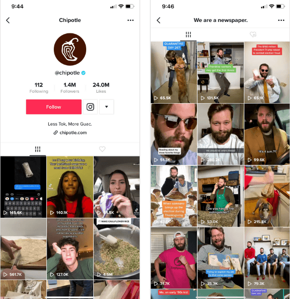 Chipotle tiktok account images.