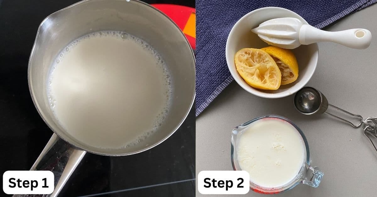 Warm the milk and add the lemon juice. 