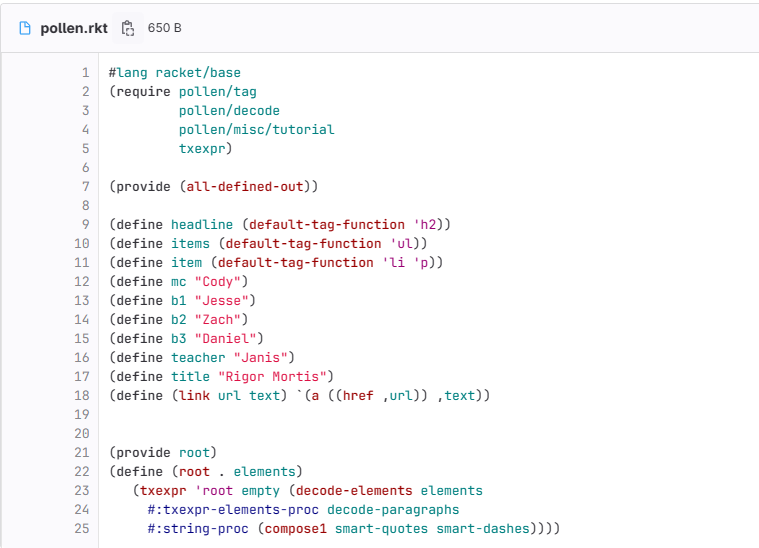 pollen.rkt file with pre-defined variables for a story