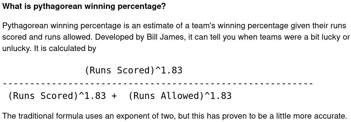 Baseball Reference Pythagorean Winning Percentage