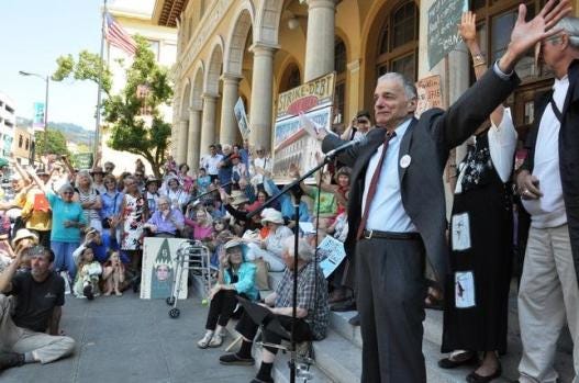 Ralph Nader speaks at a rally held on the steps of the Berkeley post office July 29 to celebrate the landmark's 100th anniversary.